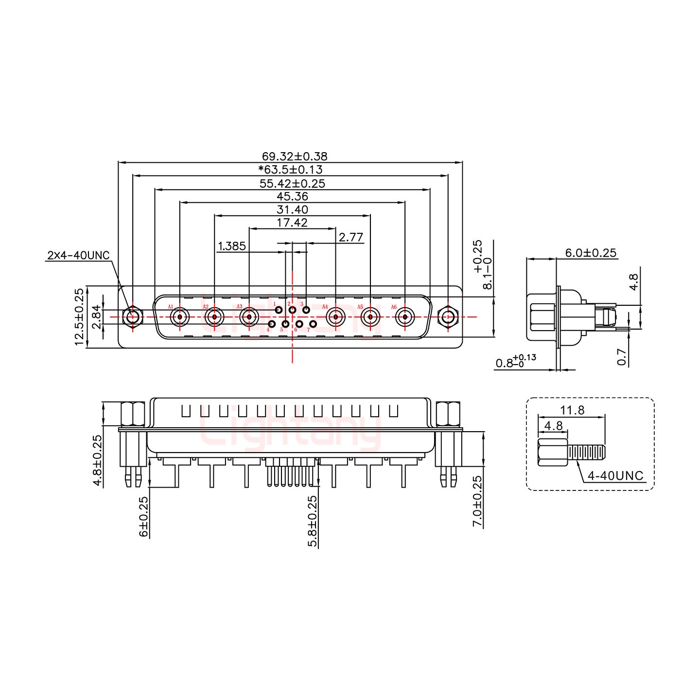 13W6A公PCB直插板/鉚魚(yú)叉7.0/射頻同軸50歐姆