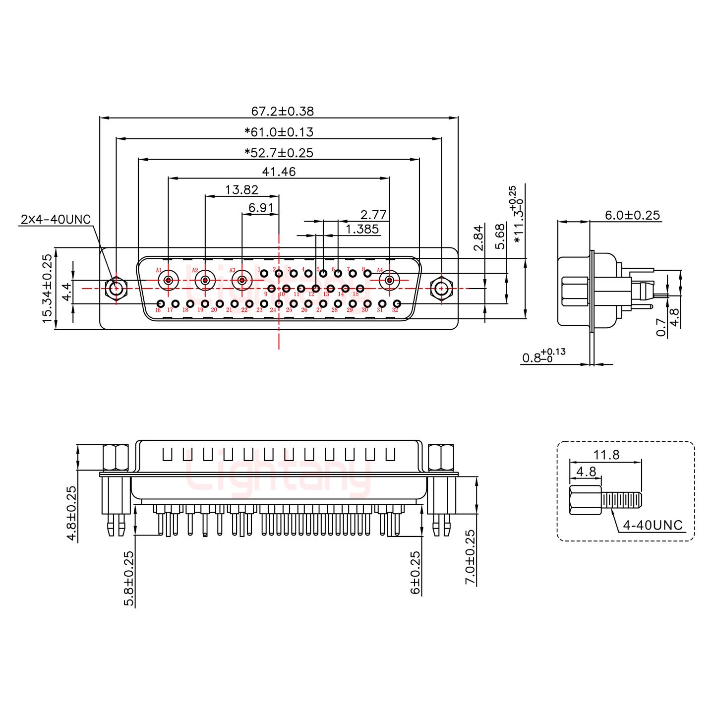36W4公PCB直插板/鉚魚(yú)叉7.0/射頻同軸50歐姆