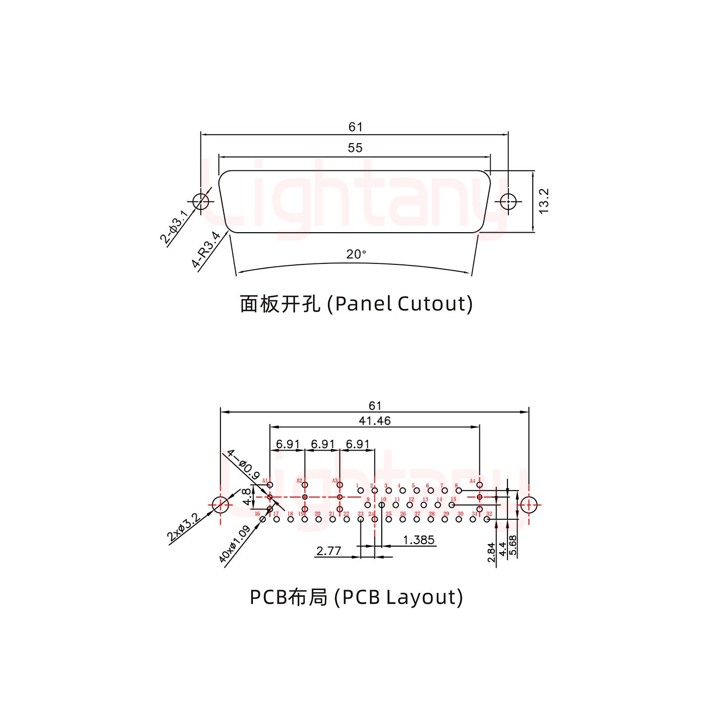 36W4公PCB直插板/鉚魚(yú)叉7.0/射頻同軸50歐姆