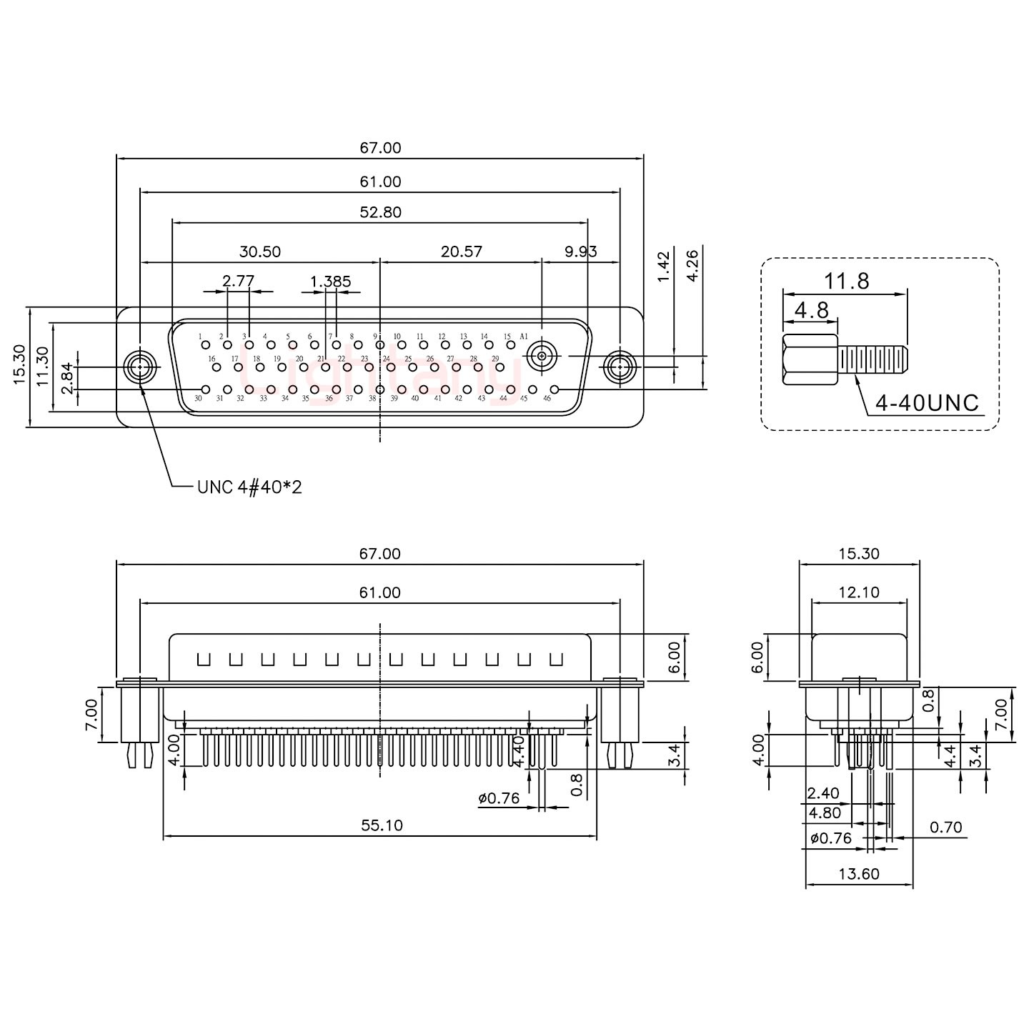 47W1公PCB直插板/鉚魚(yú)叉7.0/射頻同軸75歐姆