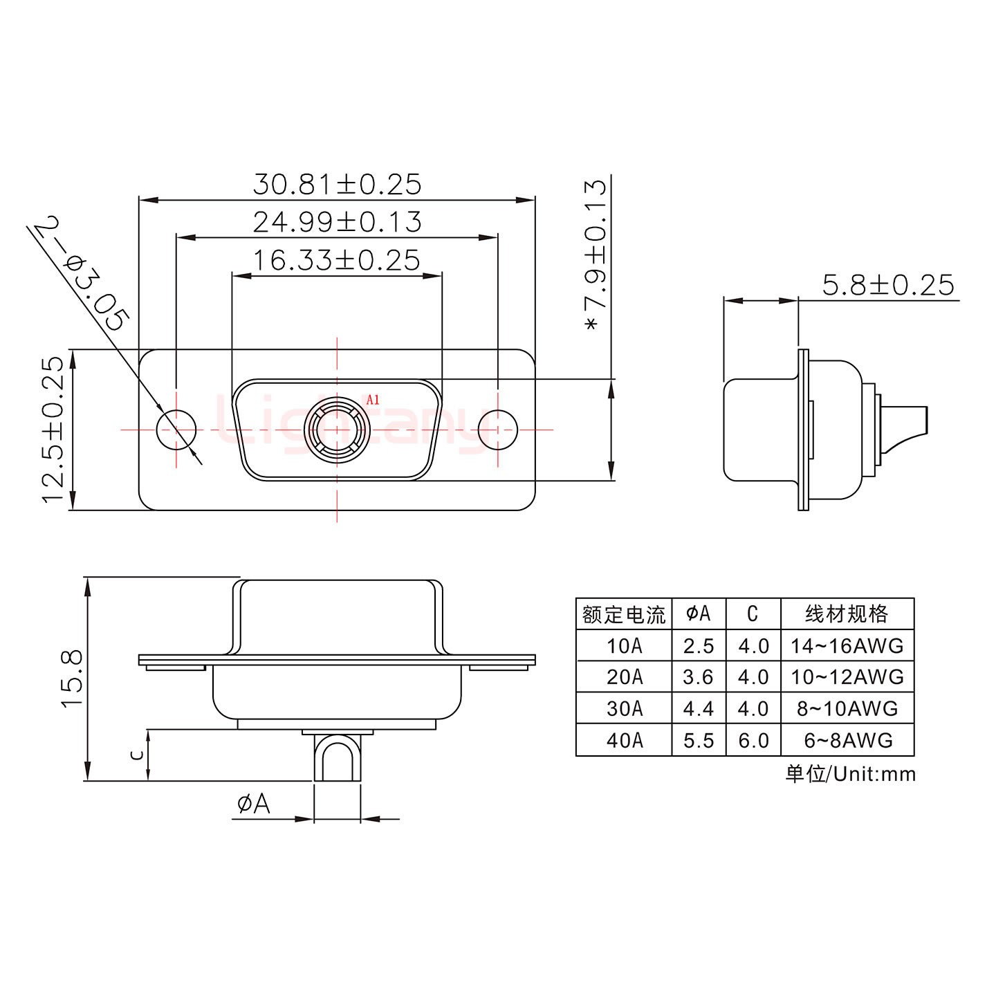 1W1母短體焊線(xiàn)40A+9P金屬外殼1707直出線(xiàn)4~12mm