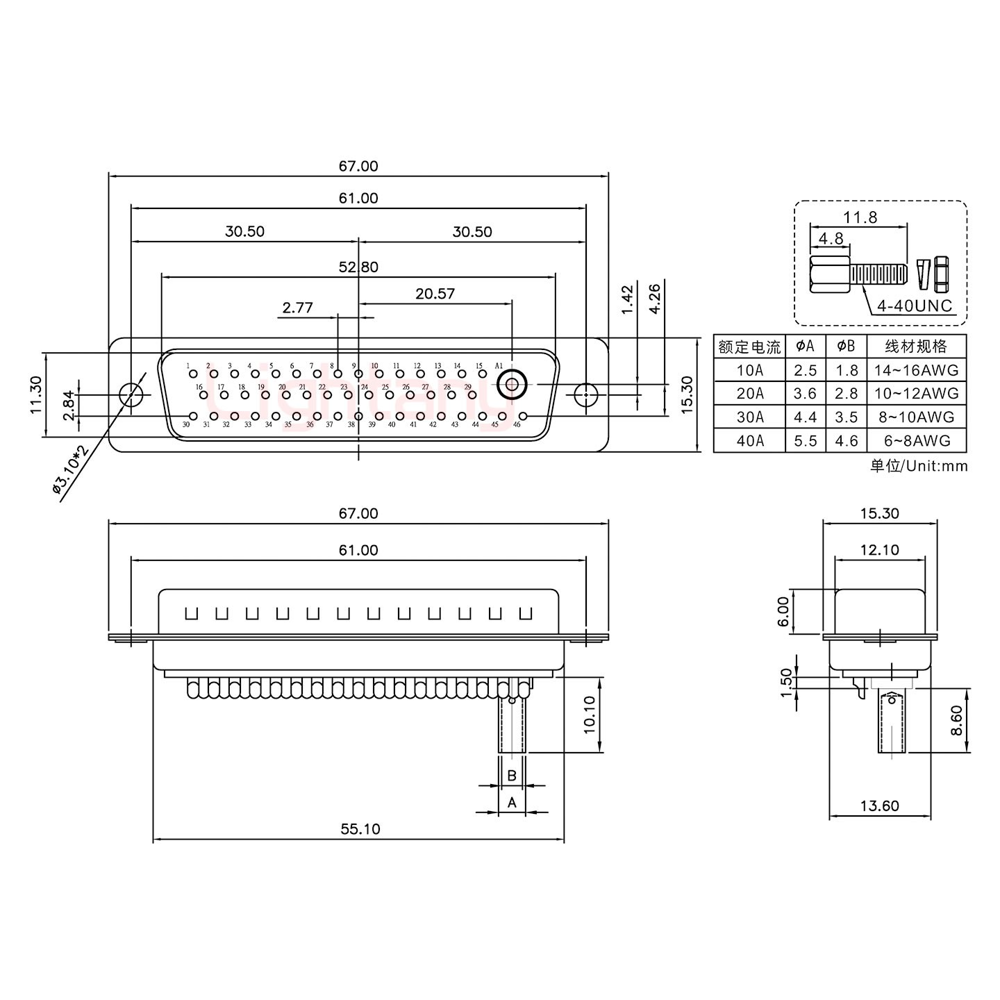47W1公壓線(xiàn)式/配螺絲螺母/大電流40A